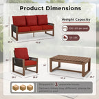 Ensemble de canapé d'extérieur 4 pièces avec table basse, mobilier de patio en résine tressée PE et bois de cèdre, ensemble de conversation de jardin avec coussins épais