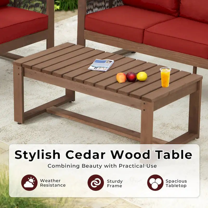 Ensemble de canapé d'extérieur 4 pièces avec table basse, mobilier de patio en résine tressée PE et bois de cèdre, ensemble de conversation de jardin avec coussins épais
