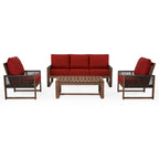 Ensemble de canapé d'extérieur 4 pièces avec table basse, mobilier de patio en résine tressée PE et bois de cèdre, ensemble de conversation de jardin avec coussins épais
