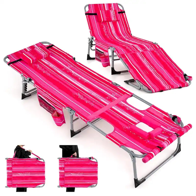Chaise longue pliante d'extérieur Gymax à 5 positions avec trou pour le visage et