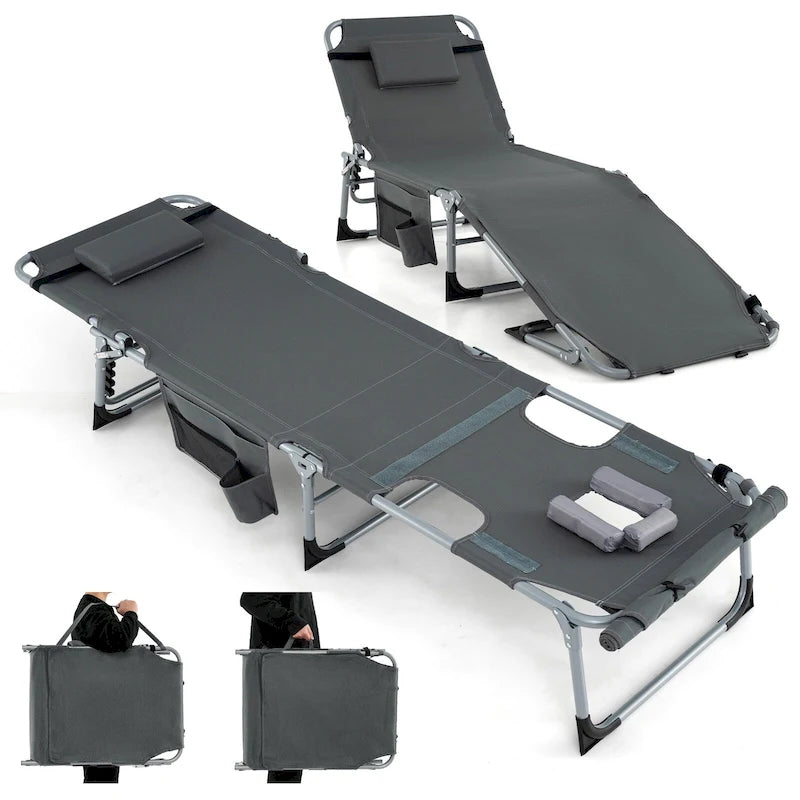 Chaise longue pliante d'extérieur Gymax à 5 positions avec trou pour le visage et