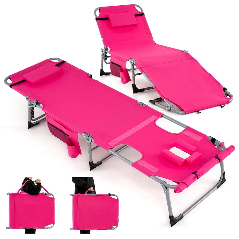 Chaise longue pliante d'extérieur Gymax à 5 positions avec trou pour le visage et