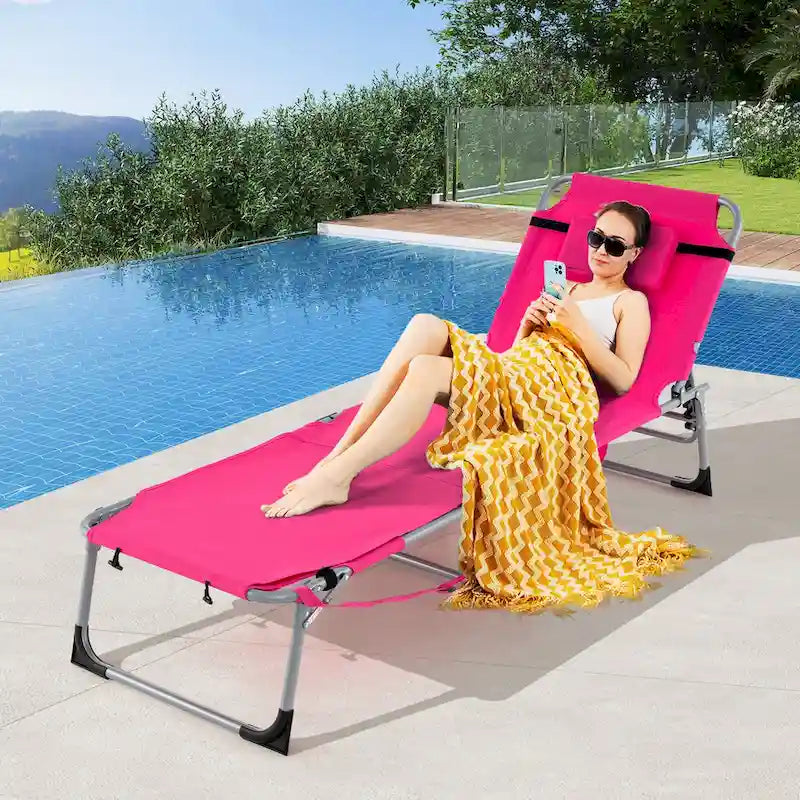 Chaise longue pliante d'extérieur Gymax à 5 positions avec trou pour le visage et