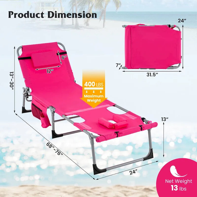 Chaise longue pliante d'extérieur Gymax à 5 positions avec trou pour le visage et