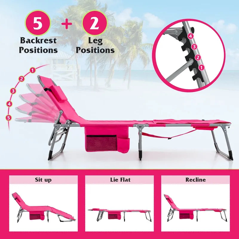 Chaise longue pliante d'extérieur Gymax à 5 positions avec trou pour le visage et