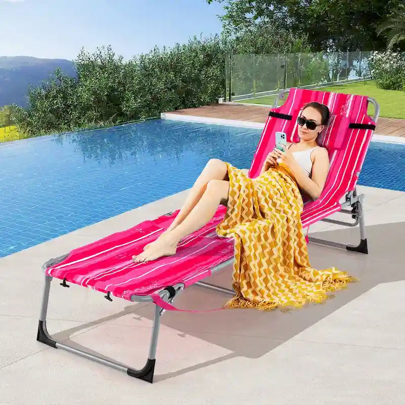 Chaise longue pliante d'extérieur Gymax à 5 positions avec trou pour le visage et