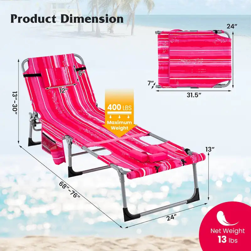 Chaise longue pliante d'extérieur Gymax à 5 positions avec trou pour le visage et