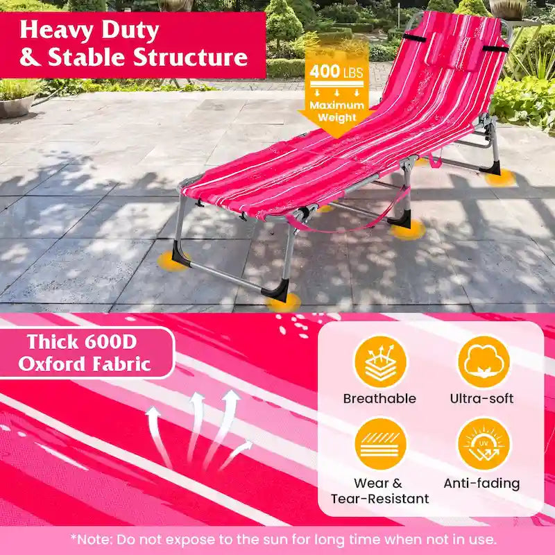 Chaise longue pliante d'extérieur Gymax à 5 positions avec trou pour le visage et