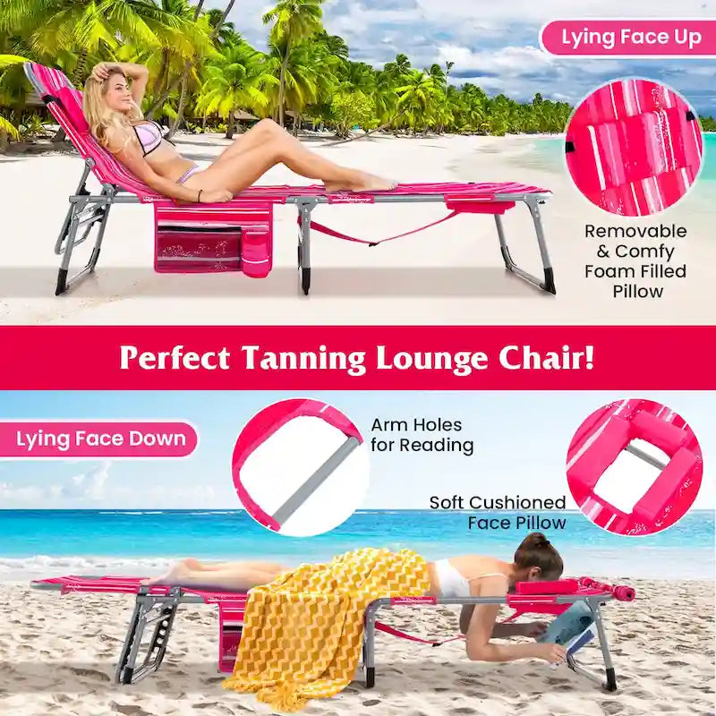 Chaise longue pliante d'extérieur Gymax à 5 positions avec trou pour le visage et