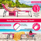 Chaise longue pliante d'extérieur Gymax à 5 positions avec trou pour le visage et