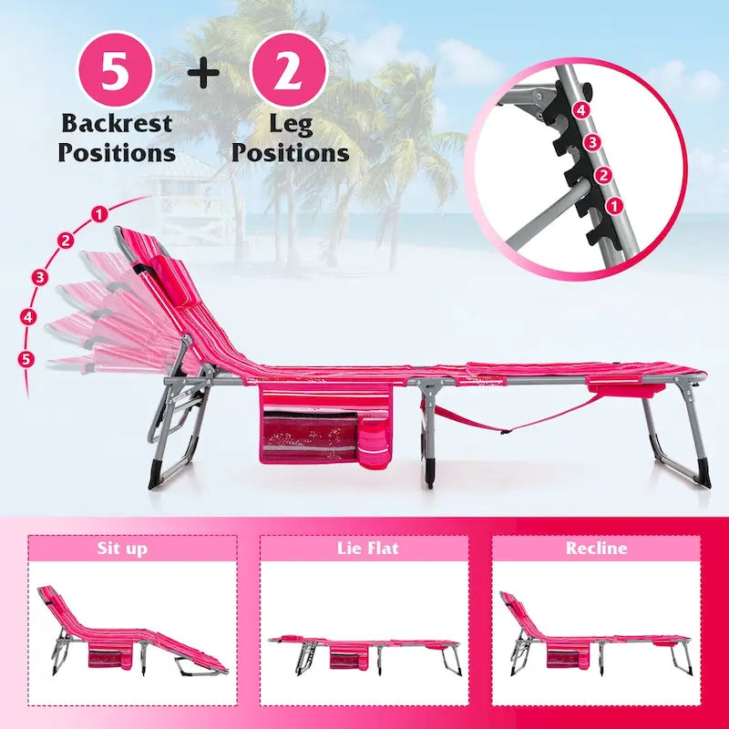 Chaise longue pliante d'extérieur Gymax à 5 positions avec trou pour le visage et