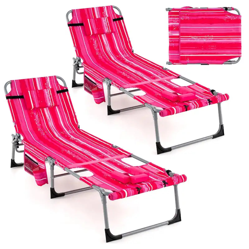 Chaise longue pliante d'extérieur Gymax à 5 positions avec trou pour le visage et