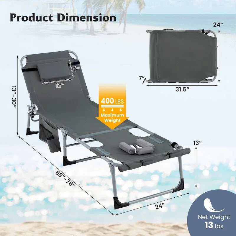 Chaise longue pliante d'extérieur Gymax à 5 positions avec trou pour le visage et