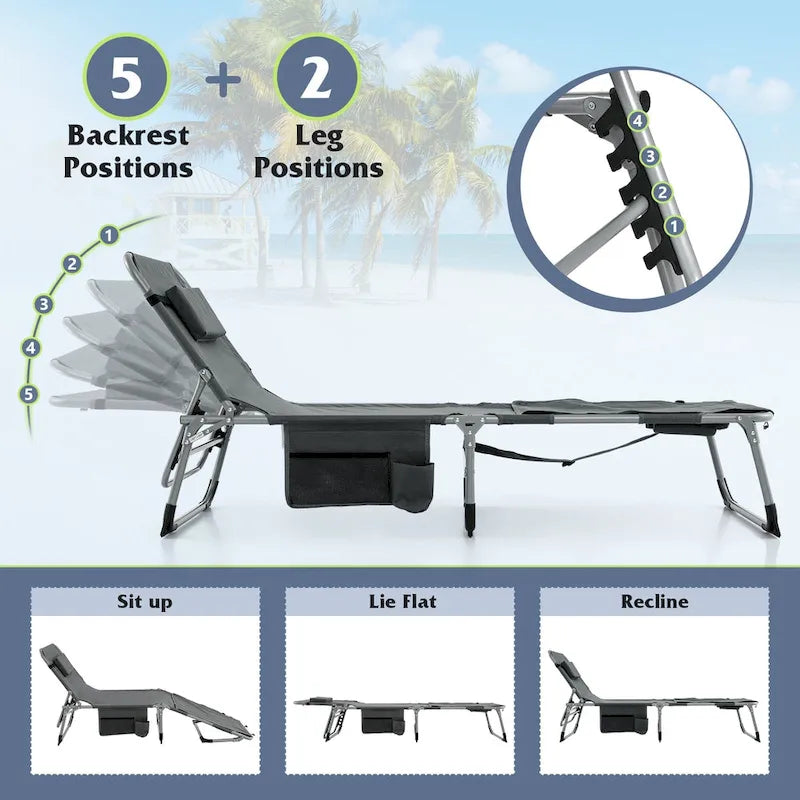 Chaise longue pliante d'extérieur Gymax à 5 positions avec trou pour le visage et