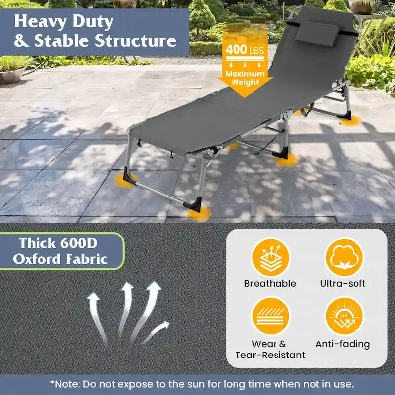 Chaise longue pliante d'extérieur Gymax à 5 positions avec trou pour le visage et