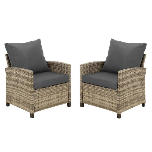 2-Seater Outdoor Wicker Sofa Couch with Gray Cushions