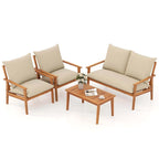 Ensemble de mobilier de jardin Costway 4 pièces en bois d'acacia avec coussins moelleux - Voir les détails