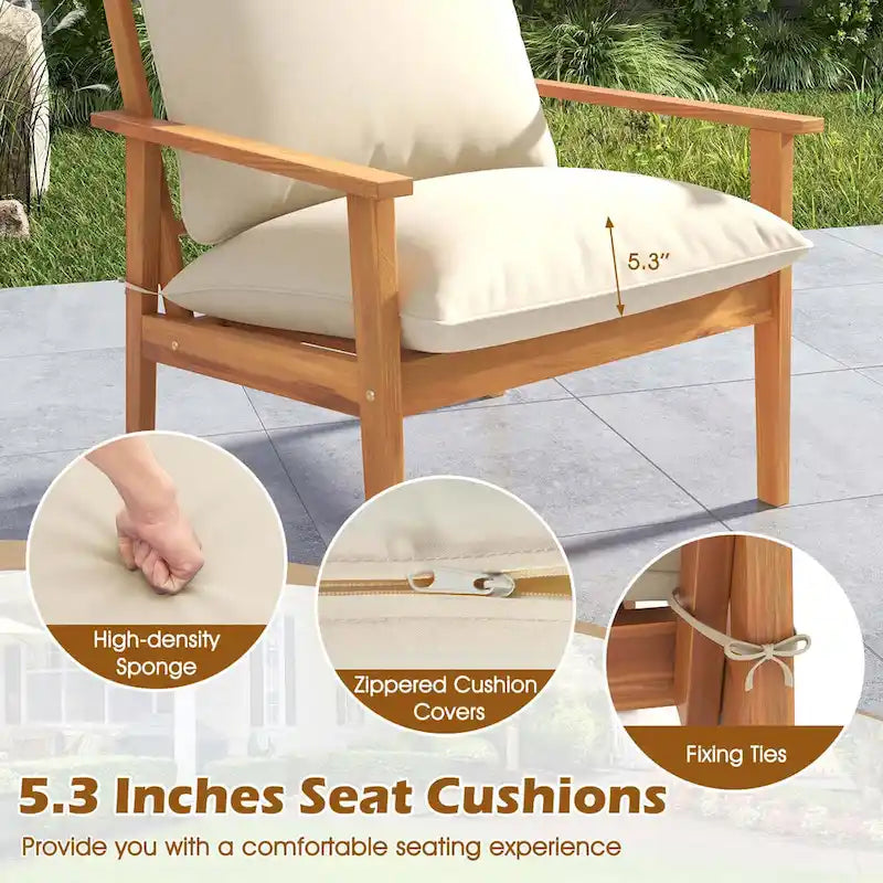 Ensemble de mobilier de jardin Costway 4 pièces en bois d'acacia avec coussins moelleux - Voir les détails