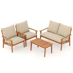Ensemble de mobilier de jardin Costway 4 pièces en bois d'acacia avec coussins moelleux - Voir les détails