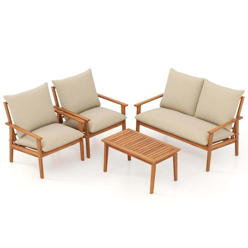 Ensemble de mobilier de jardin Costway 4 pièces en bois d'acacia avec coussins moelleux - Voir les détails