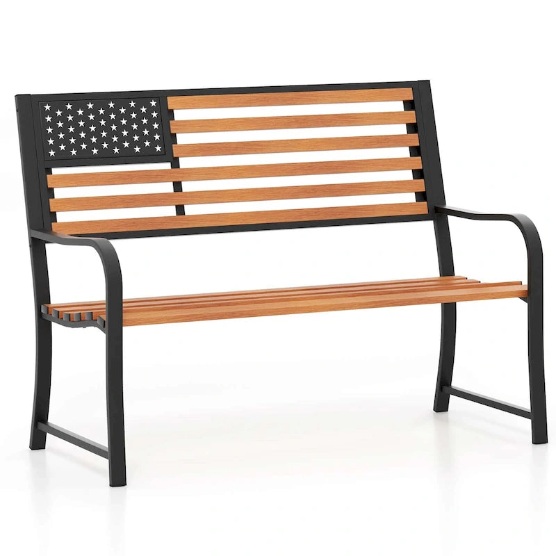 Banc de jardin Costway 50 avec dossier à motif drapeau et style rustique - Voir les détails