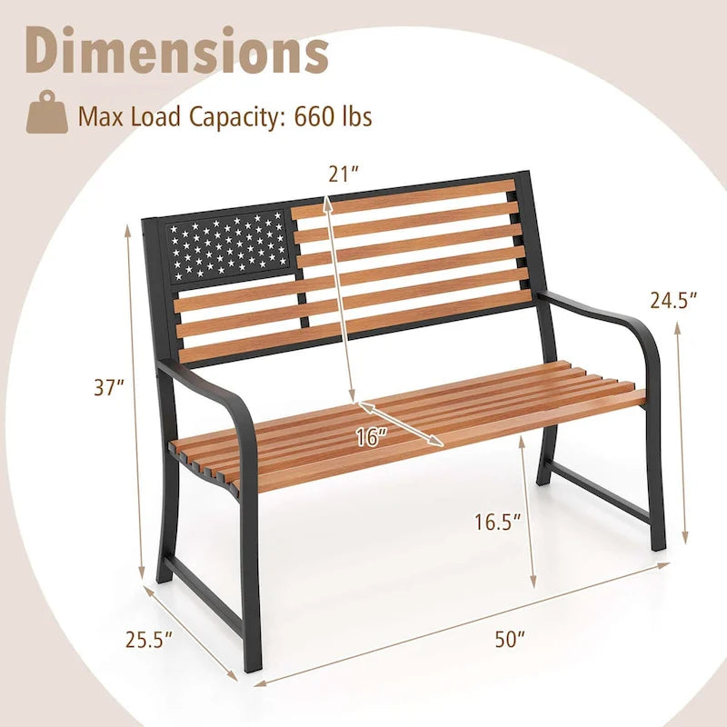 Banc de jardin Costway 50 avec dossier à motif drapeau et style rustique - Voir les détails