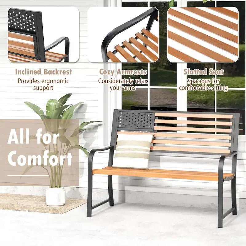 Banc de jardin Costway 50 avec dossier à motif drapeau et style rustique - Voir les détails