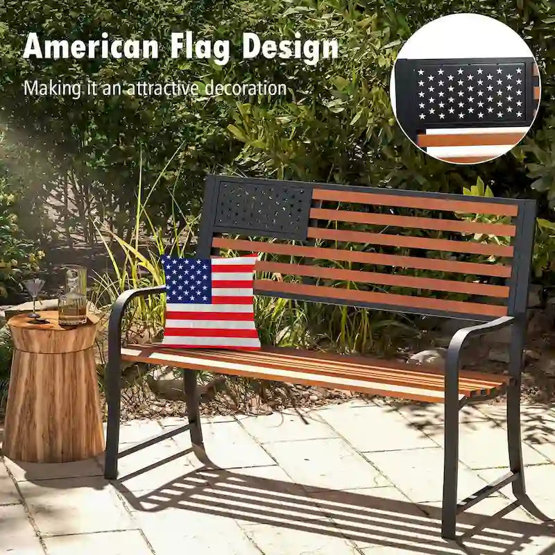 Banc de jardin Costway 50 avec dossier à motif drapeau et style rustique - Voir les détails