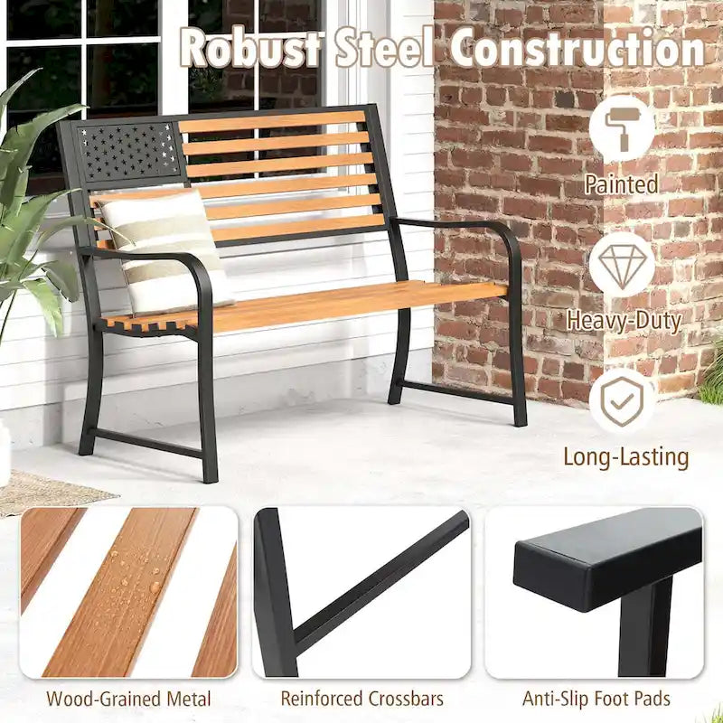 Banc de jardin Costway 50 avec dossier à motif drapeau et style rustique - Voir les détails