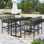 Ensemble de salle à manger d'extérieur 5 pièces en fer avec 4 chaises et coussins amovibles. Table et chaises modernes pour terrasse ou cour.
