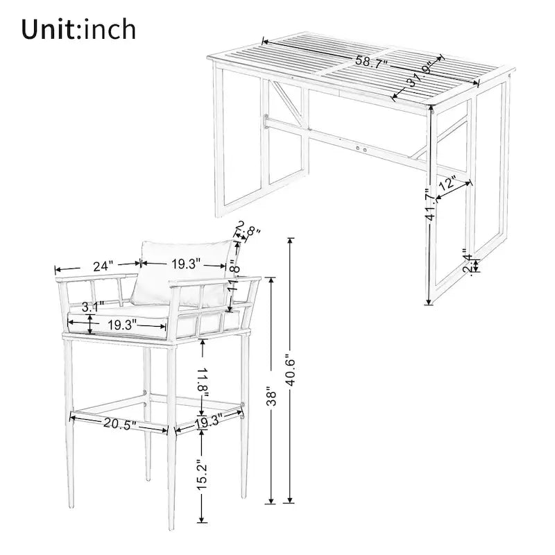 Ensemble de salle à manger d'extérieur 5 pièces en fer avec 4 chaises et coussins amovibles. Table et chaises modernes pour terrasse ou cour.