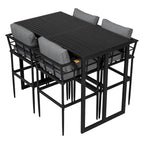 Ensemble de salle à manger d'extérieur 5 pièces en fer avec 4 chaises et coussins amovibles. Table et chaises modernes pour terrasse ou cour.