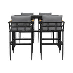 Ensemble de salle à manger d'extérieur 5 pièces en fer avec 4 chaises et coussins amovibles. Table et chaises modernes pour terrasse ou cour.