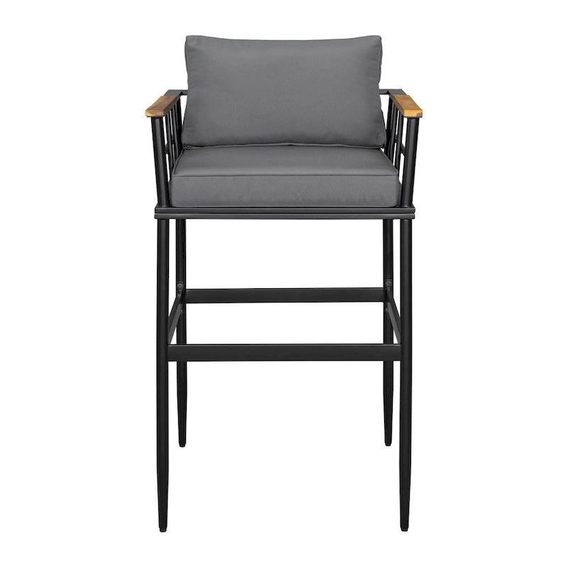 Ensemble de salle à manger d'extérieur 5 pièces en fer avec 4 chaises et coussins amovibles. Table et chaises modernes pour terrasse ou cour.