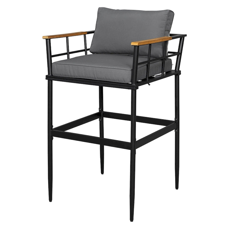 Ensemble de salle à manger d'extérieur 5 pièces en fer avec 4 chaises et coussins amovibles. Table et chaises modernes pour terrasse ou cour.