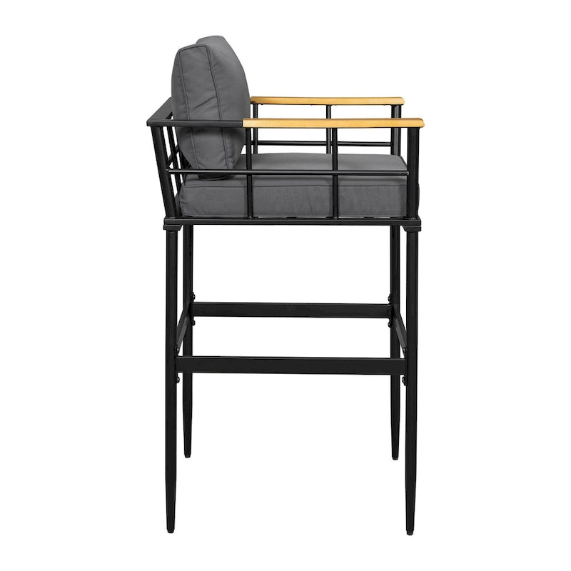 Ensemble de salle à manger d'extérieur 5 pièces en fer avec 4 chaises et coussins amovibles. Table et chaises modernes pour terrasse ou cour.
