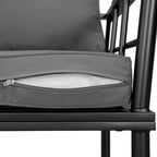 Ensemble de salle à manger d'extérieur 5 pièces en fer avec 4 chaises et coussins amovibles. Table et chaises modernes pour terrasse ou cour.