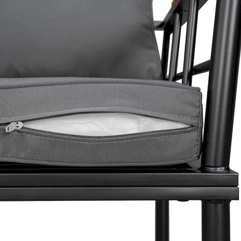 Ensemble de salle à manger d'extérieur 5 pièces en fer avec 4 chaises et coussins amovibles. Table et chaises modernes pour terrasse ou cour.