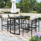 Ensemble de salle à manger d'extérieur 5 pièces en fer avec 4 chaises et coussins amovibles. Table et chaises modernes pour terrasse ou cour.