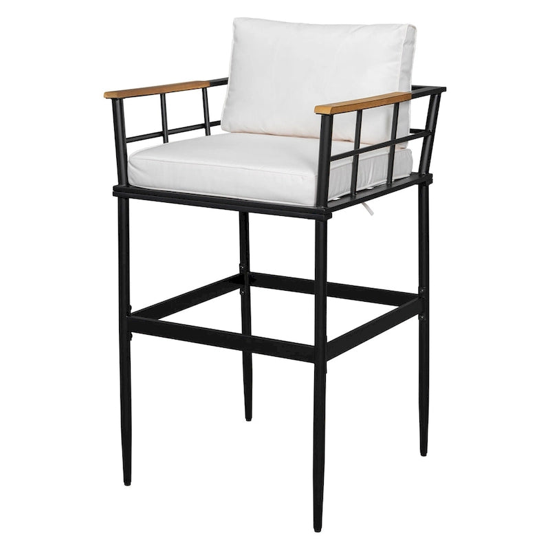 Ensemble de salle à manger d'extérieur 5 pièces en fer avec 4 chaises et coussins amovibles. Table et chaises modernes pour terrasse ou cour.