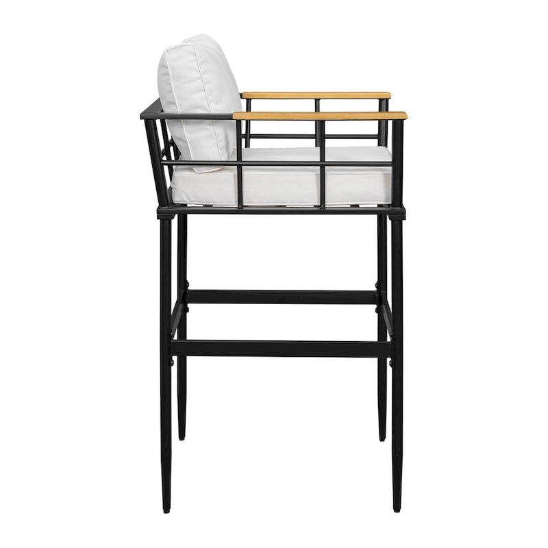 Ensemble de salle à manger d'extérieur 5 pièces en fer avec 4 chaises et coussins amovibles. Table et chaises modernes pour terrasse ou cour.