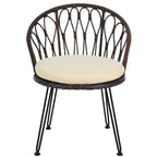 Ensemble de salle à manger d'extérieur 3 pièces comprenant une table basse ronde en verre avec étagère de rangement et 2 chaises en rotin avec coussins.