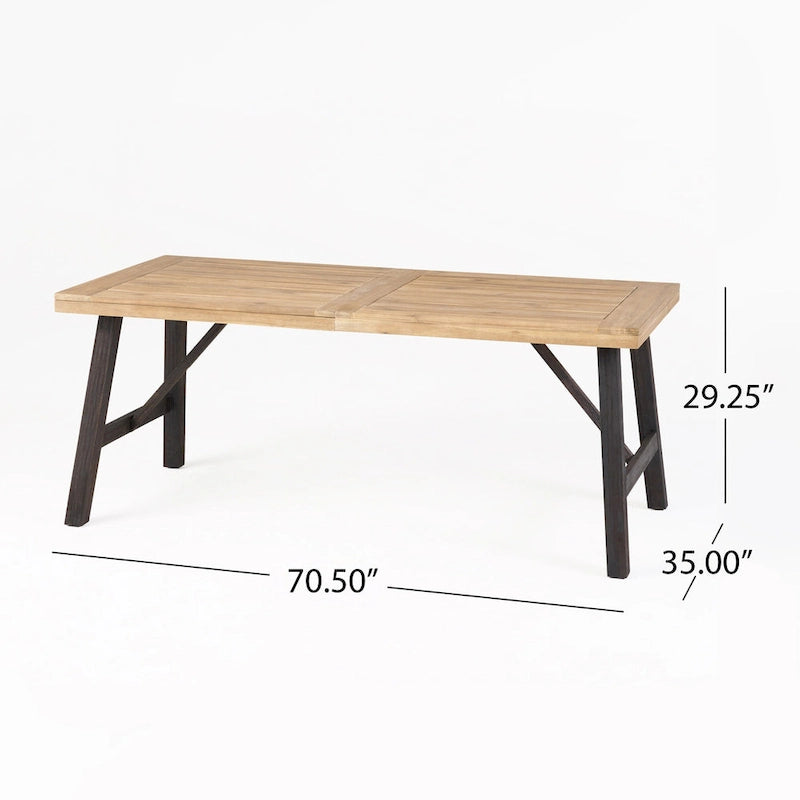 Ensemble de salle à manger rectangulaire d'extérieur en bois d'acacia, comprenant 3 pièces, avec 2 bancs et plateau à lattes. Idéal pour terrasse, jardin et pique-nique.