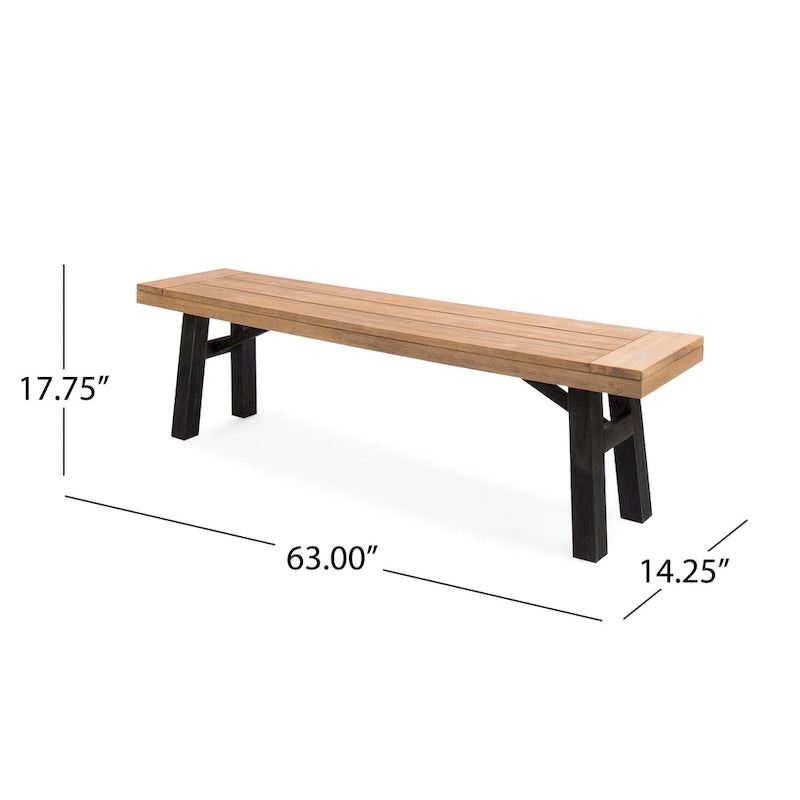 Ensemble de salle à manger rectangulaire d'extérieur en bois d'acacia, comprenant 3 pièces, avec 2 bancs et plateau à lattes. Idéal pour terrasse, jardin et pique-nique.