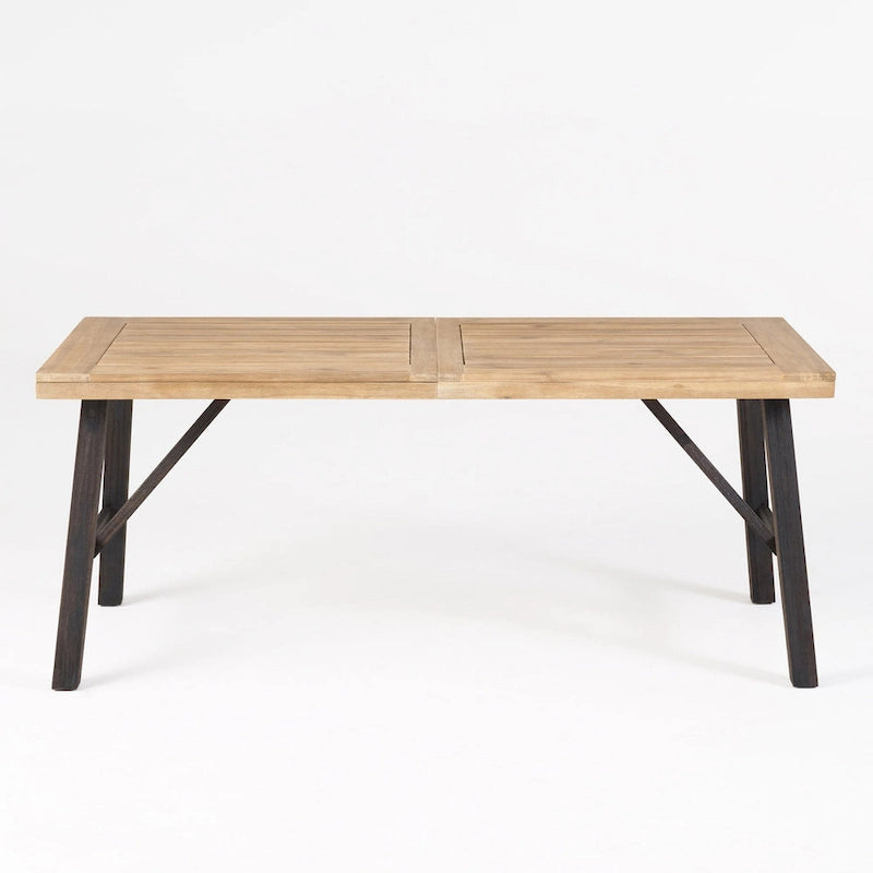 Ensemble de salle à manger rectangulaire d'extérieur en bois d'acacia, comprenant 3 pièces, avec 2 bancs et plateau à lattes. Idéal pour terrasse, jardin et pique-nique.