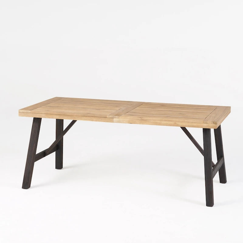 Ensemble de salle à manger rectangulaire d'extérieur en bois d'acacia, comprenant 3 pièces, avec 2 bancs et plateau à lattes. Idéal pour terrasse, jardin et pique-nique.