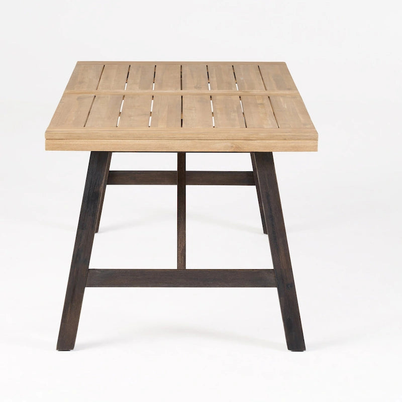Ensemble de salle à manger rectangulaire d'extérieur en bois d'acacia, comprenant 3 pièces, avec 2 bancs et plateau à lattes. Idéal pour terrasse, jardin et pique-nique.