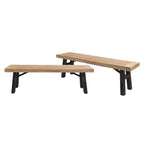 Ensemble de salle à manger rectangulaire d'extérieur en bois d'acacia, comprenant 3 pièces, avec 2 bancs et plateau à lattes. Idéal pour terrasse, jardin et pique-nique.