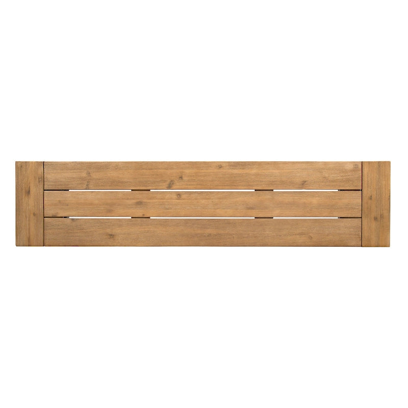 Ensemble de salle à manger rectangulaire d'extérieur en bois d'acacia, comprenant 3 pièces, avec 2 bancs et plateau à lattes. Idéal pour terrasse, jardin et pique-nique.