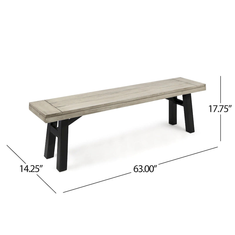 Ensemble de salle à manger rectangulaire d'extérieur en bois d'acacia, comprenant 3 pièces, avec 2 bancs et plateau à lattes. Idéal pour terrasse, jardin et pique-nique.